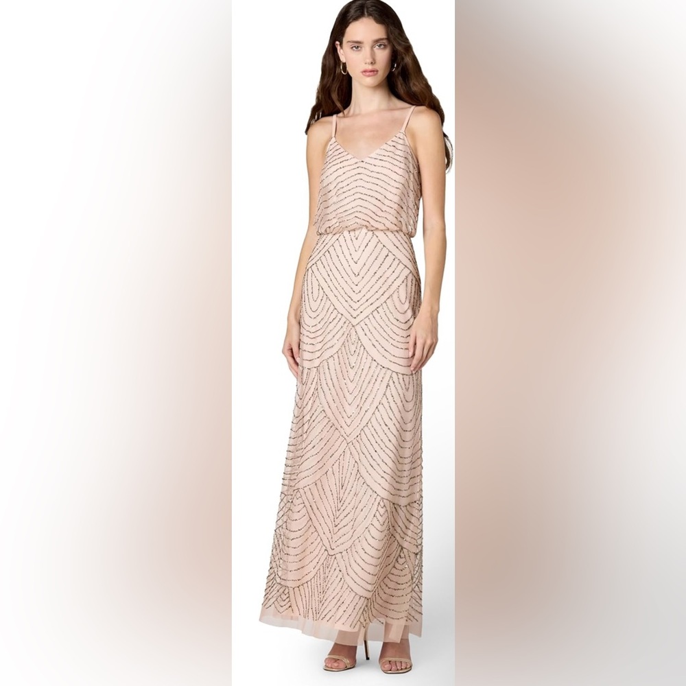 Art Deco Beaded Blouson Gown In Blush